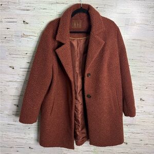 Rust Teddy Pea Coat - Women's Cozy Bouclé Jacket